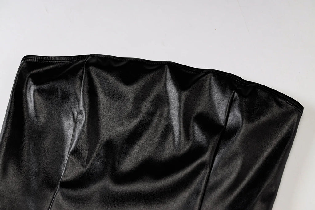 Women Summer Sexy Party Strapless Boon Pu Leatdycher Slim Package Hip Black Mini Dress Sundress Female Clothing