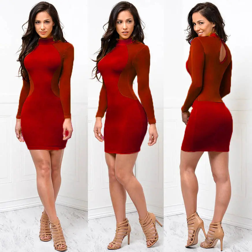 Summer Dresses New Women Summer Casual Long Sleeve O-Neck Backless Dress Sexy Lace See Though Mini Dress S-XL