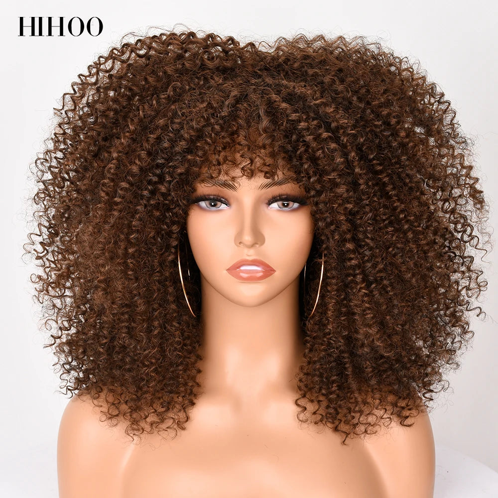 Short Wigs Afro Hair Kinky Curly Wigs With Bangs For Black Women Cosplay Lolita Blonde Wig Synthetic Blue White Purple