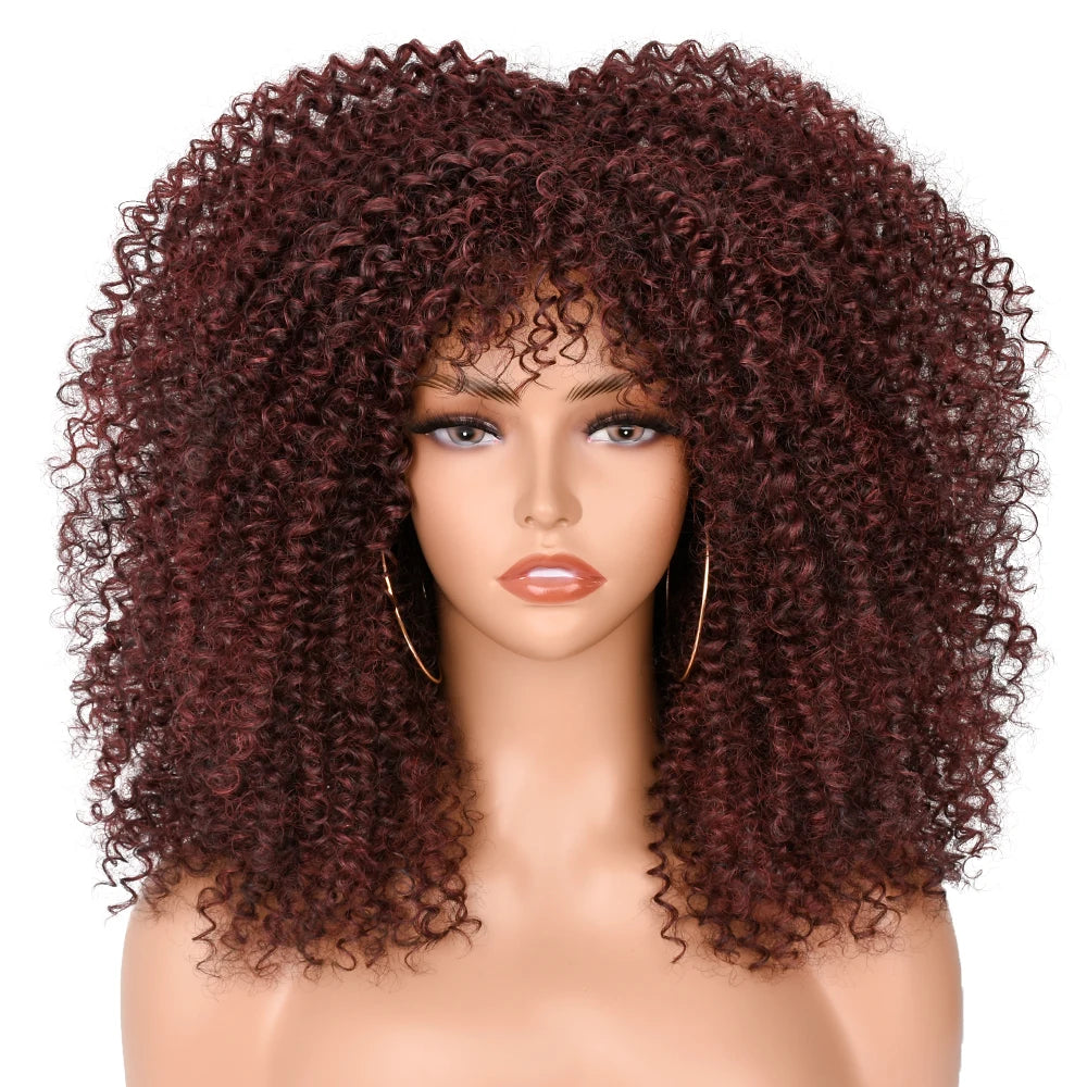 Short Wigs Afro Hair Kinky Curly Wigs With Bangs For Black Women Cosplay Lolita Blonde Wig Synthetic Blue White Purple