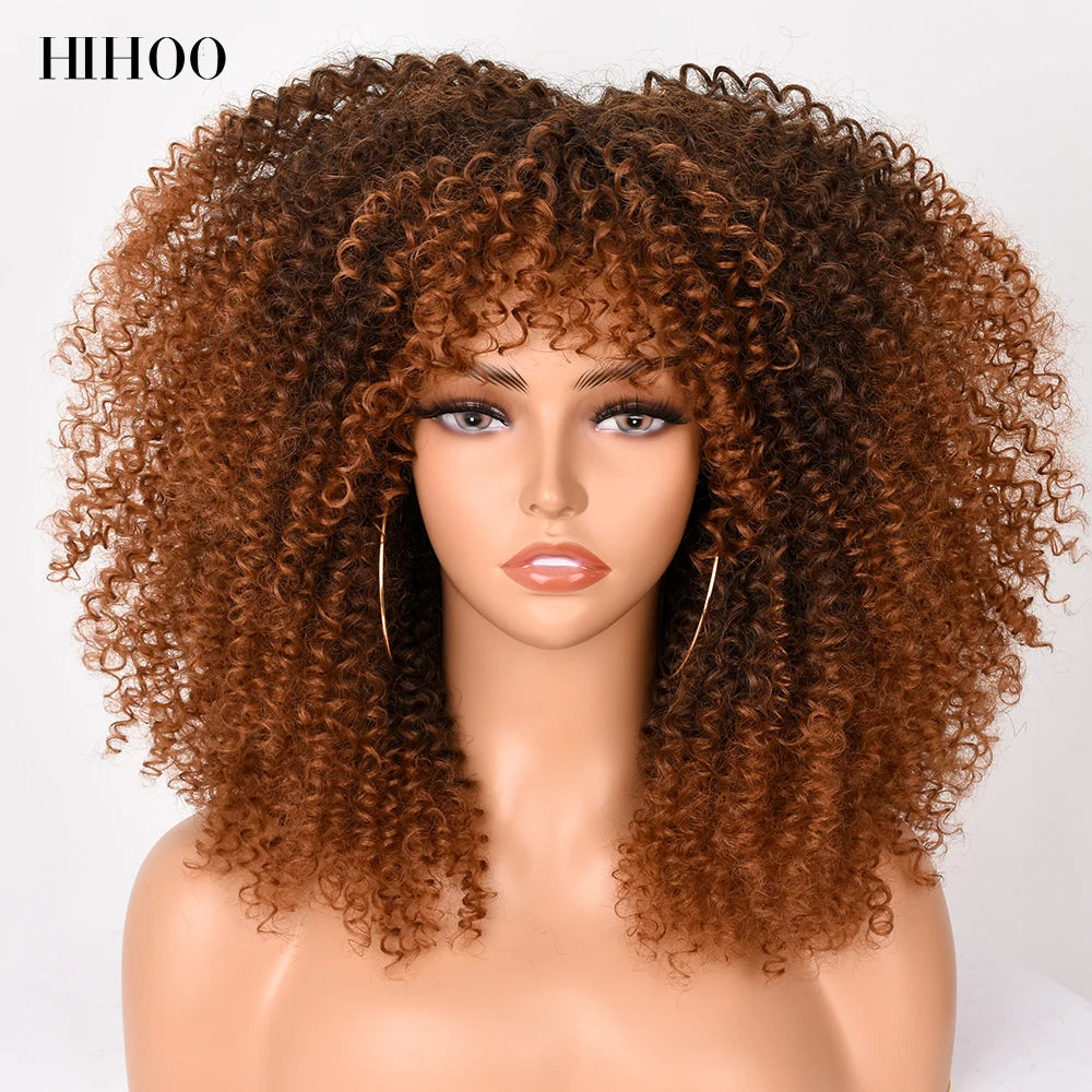 Short Wigs Afro Hair Kinky Curly Wigs With Bangs For Black Women Cosplay Lolita Blonde Wig Synthetic Blue White Purple