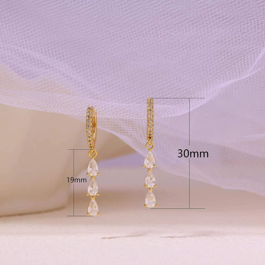 14K Gold Plated TearDrop Dangle Earrings for Women - Dainty, Trendy, Hypoallergenic CZ Drop Earrings - Christmas Gift
