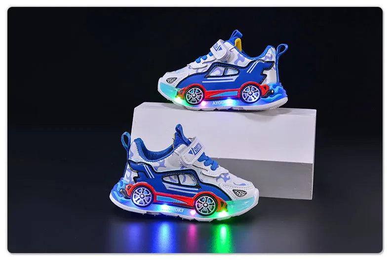 Spring Kids Shoes New Fashion Versatile Casual Shoe Anti Slip Cartoon Car Boy Shoe LED Lights Simple Trendy Sneakers Кроссовки