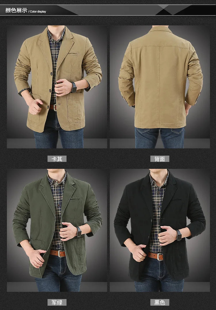2026 New Men's Army Green Long-sleeve Suit Jacket, Blue Denim Coats, Black and Khaki Blazers, New 2026.