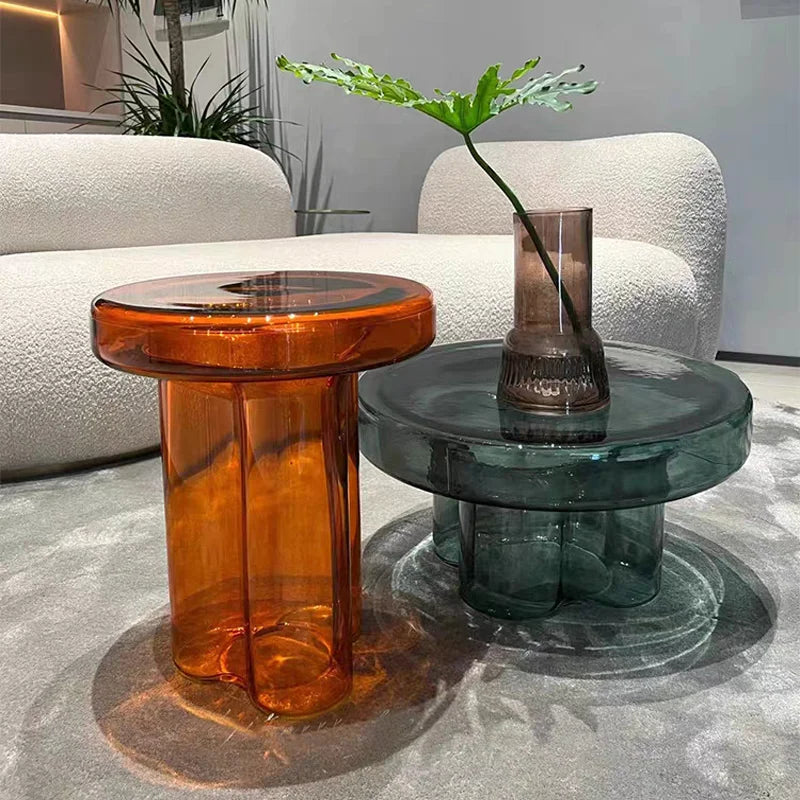 Italian Coffee Table Living Room Art Side Table Combination Coffee Table Round Coffee Tables Light Luxury Round Glass Tables