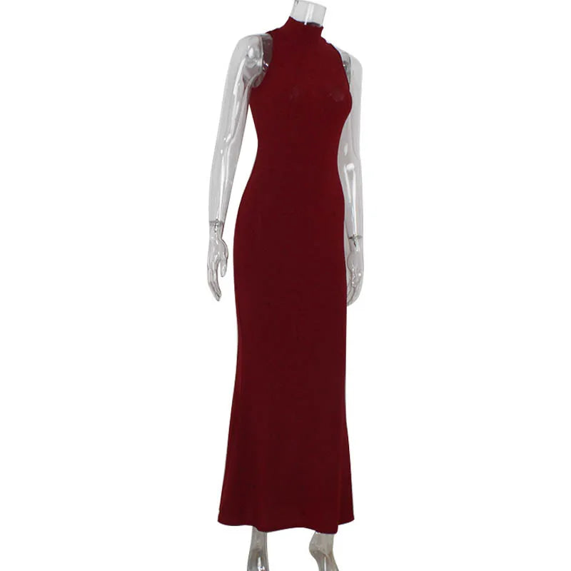 2026 New Women's Elegant Shiny Party Bodycon Robes Sexy Slim Sequins Red Sleeveless Long Dress Fashion Solid Maxi Gown Dresses