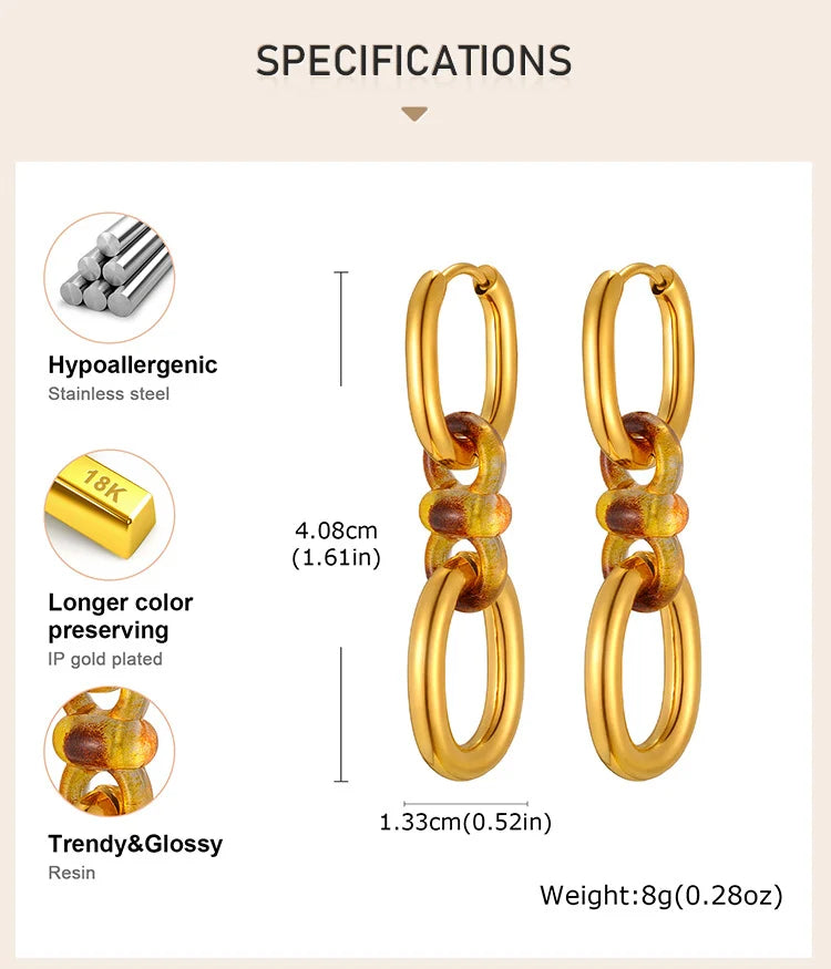 Stainless Steel Double Oval Chain Link Drop Dangle Earrings for Women Statement Jewelry Christmas Gift