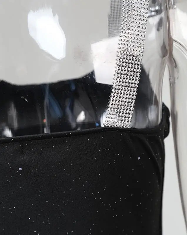 Sexy Elegant Evening Party Dresses New Fashion, Casual Female Clothing Outfits Rhinestone Strap Glitter Party Dress