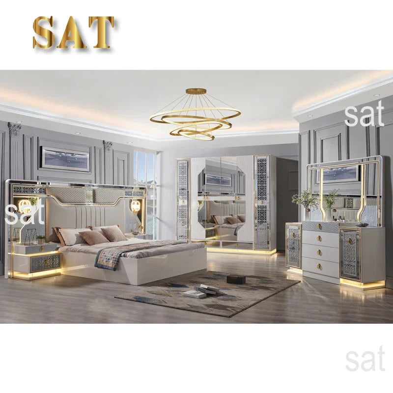 #Modern Deluxe Bedroom Furniture Bedroom Set Bed White Leather Bed Home Furniture Bedroom Set Standard Size