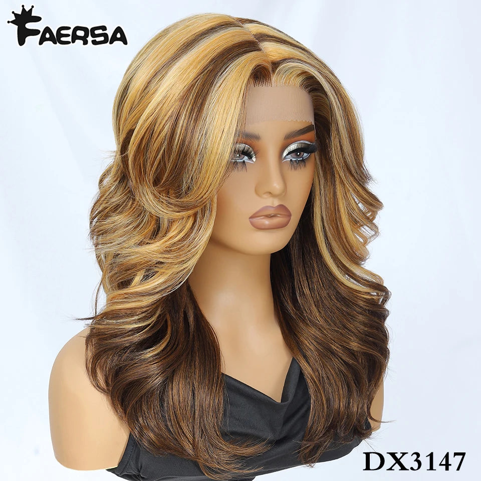 Layered Wigs 13x5x1T-Part Lace Wig With Bangs For Women 18 Inch Red Synthetic Lace Front Wig For Daily Use Ombre Brown Afro Wigs