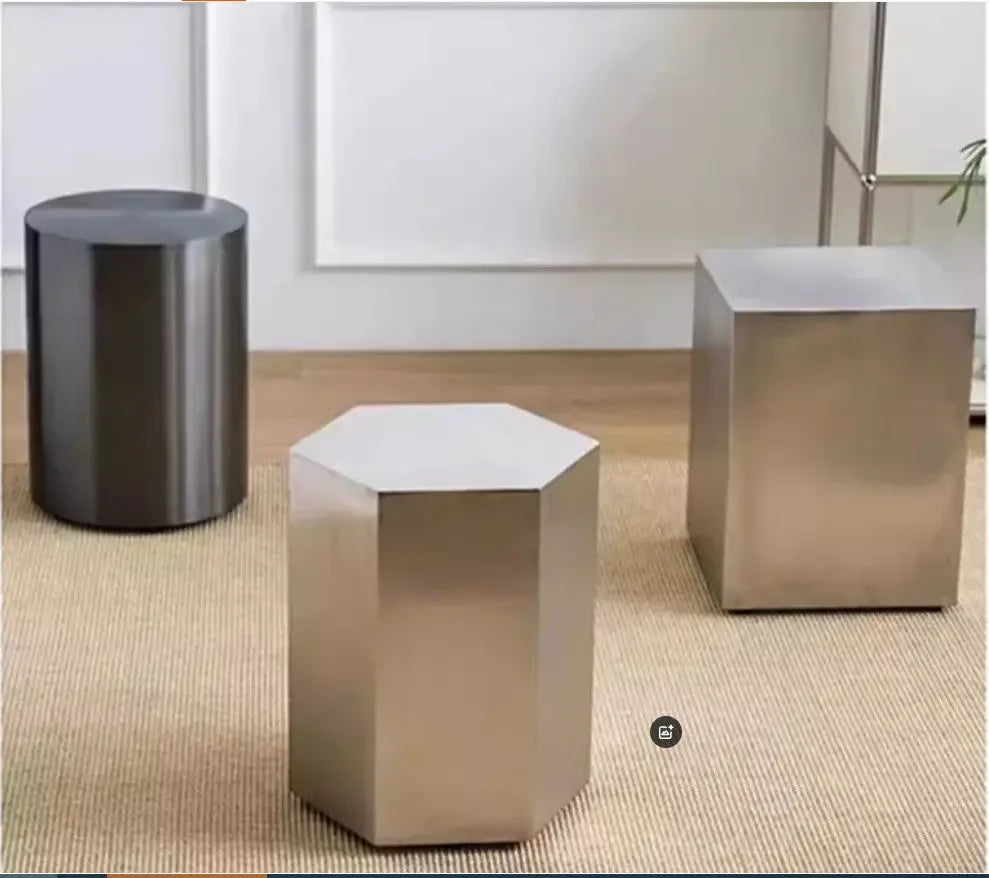 Nordic Creative Stainless Steel Dining Stool Home Light Luxury Living Room Sofa Side Table Balcony Storage Coffee Tables