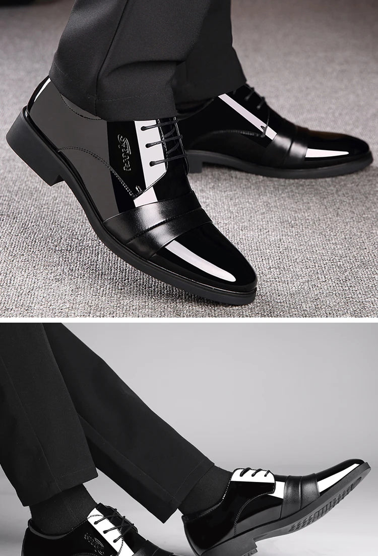 Social Shoe for Men Casual Business Patent Leather Shoes Man Bright Upper Pointed Toe 2025 Trend Office Suit Footwear New