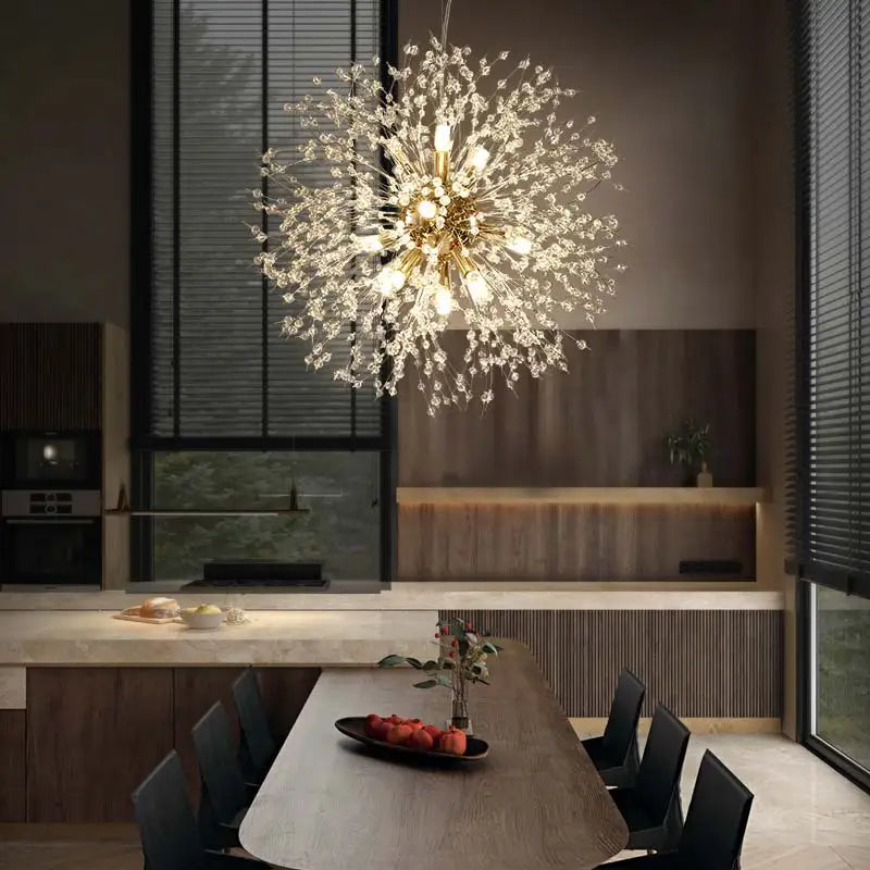LED Dandelion Pendant Light Modern Crystal Beads Hanging Light Dining Room Living Room Bar Counter Home Decoration G9