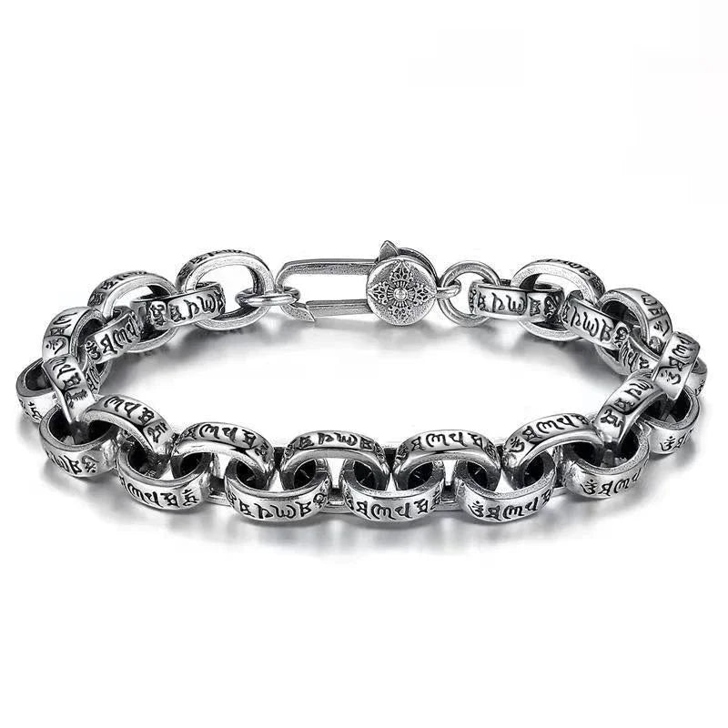 S925 Sterling Silver New Six-Character Mantra Bracelet Men Women Retro Trend Jewelry Gift