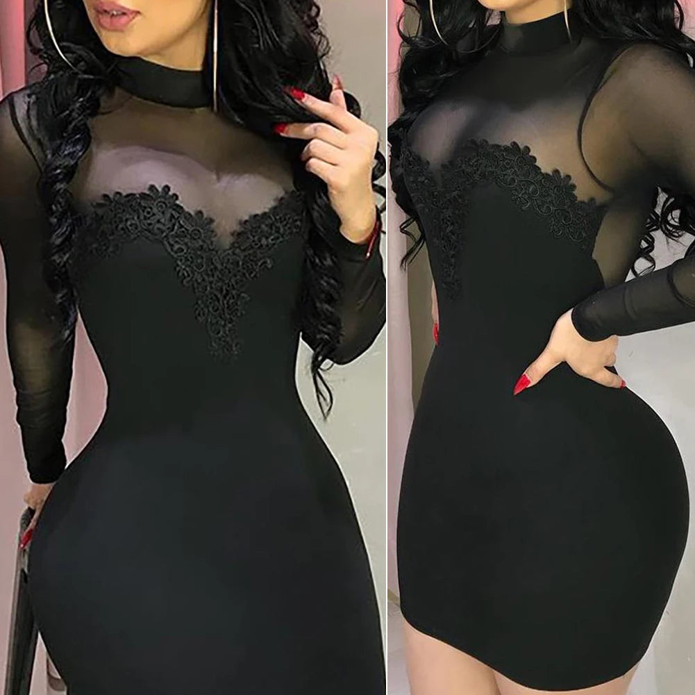 Women Elegant Mini Dress Chiffon Sexy Transparent Strapless Party Bandage Bodycon Mini Dresses Female Black Vestidos Clothes