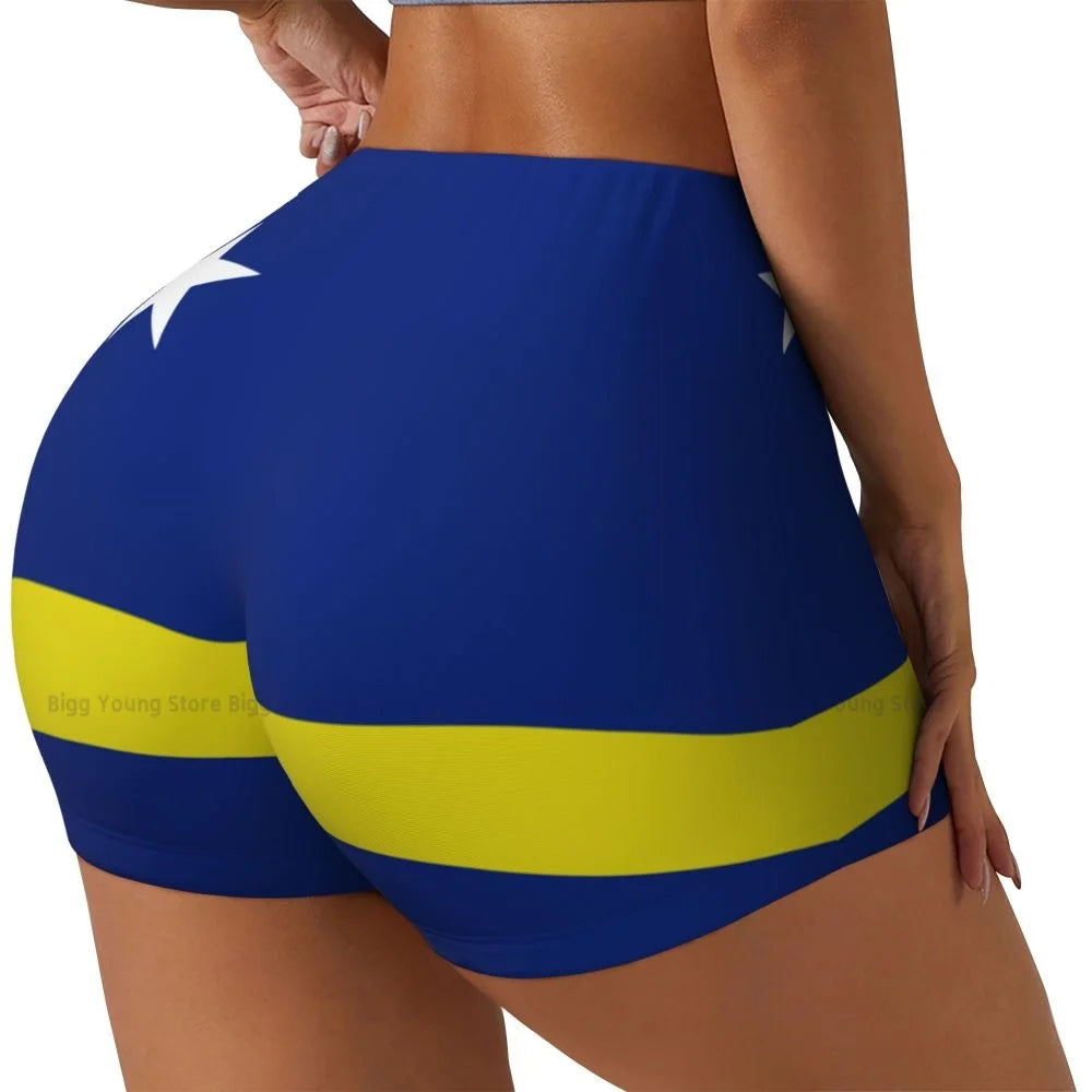 Womens Clothes Booty Shorts Gym Push Up Short Elasticity Scrunch Butt Running Shorts Flag Of Curacao Sports Booty Shorts