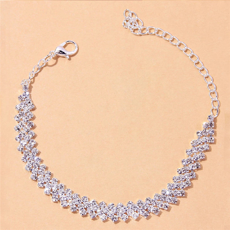 Beautiful Dazzling Cubic Zirconia Chain Anklet for Women Fashion Silver Color Ankle Bracelet Barefoot Sandals Foot Jewelry, match women's dress