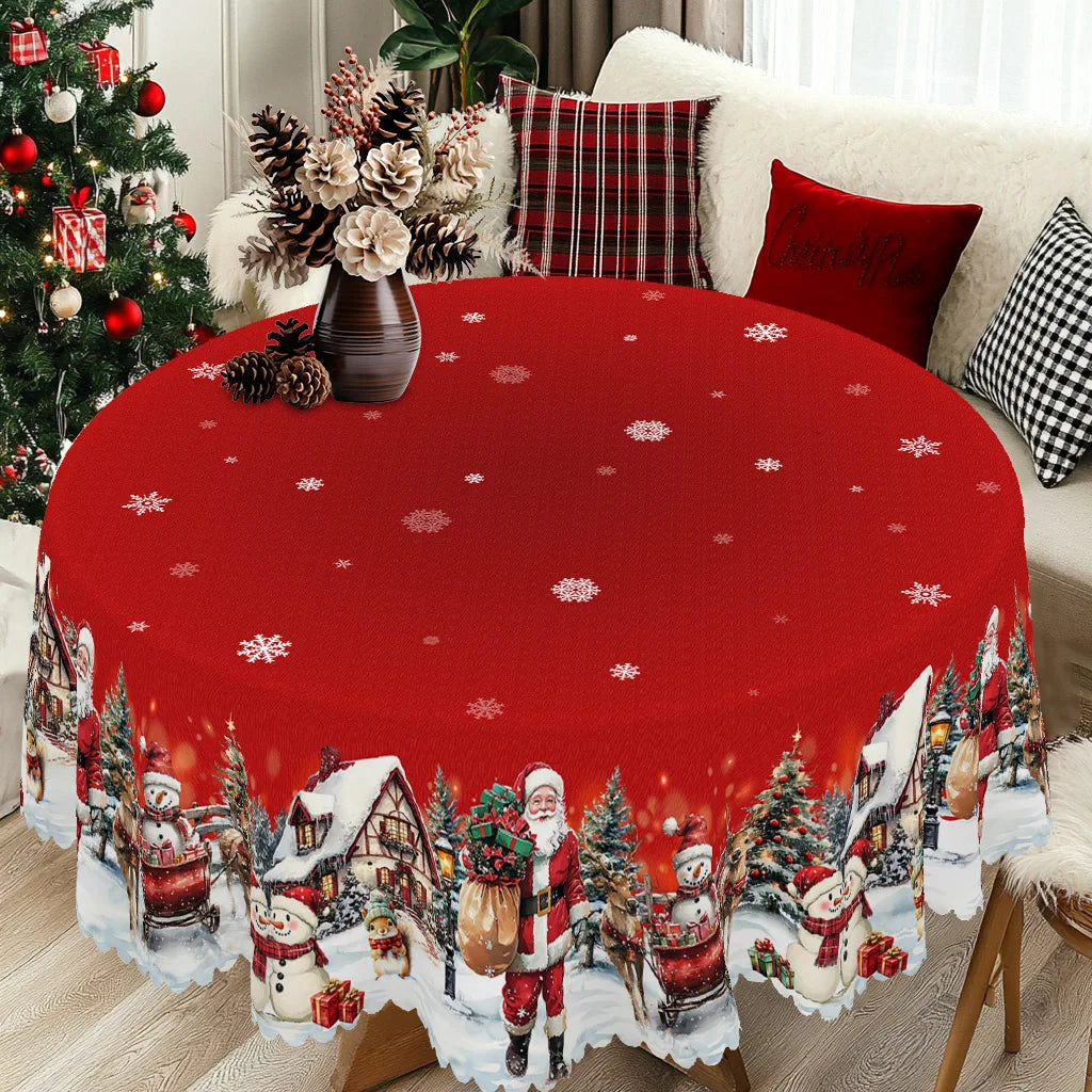 1 Piece of Red Merry Christmas Themed Printed Tablecloth, Retro Country Farmhouse Style, Santa Claus, Snowman, Snow Scene Pattern Design, Suitable for Christmas, New Year's Party, Party Decoration, Kitchen Accessories, Room a