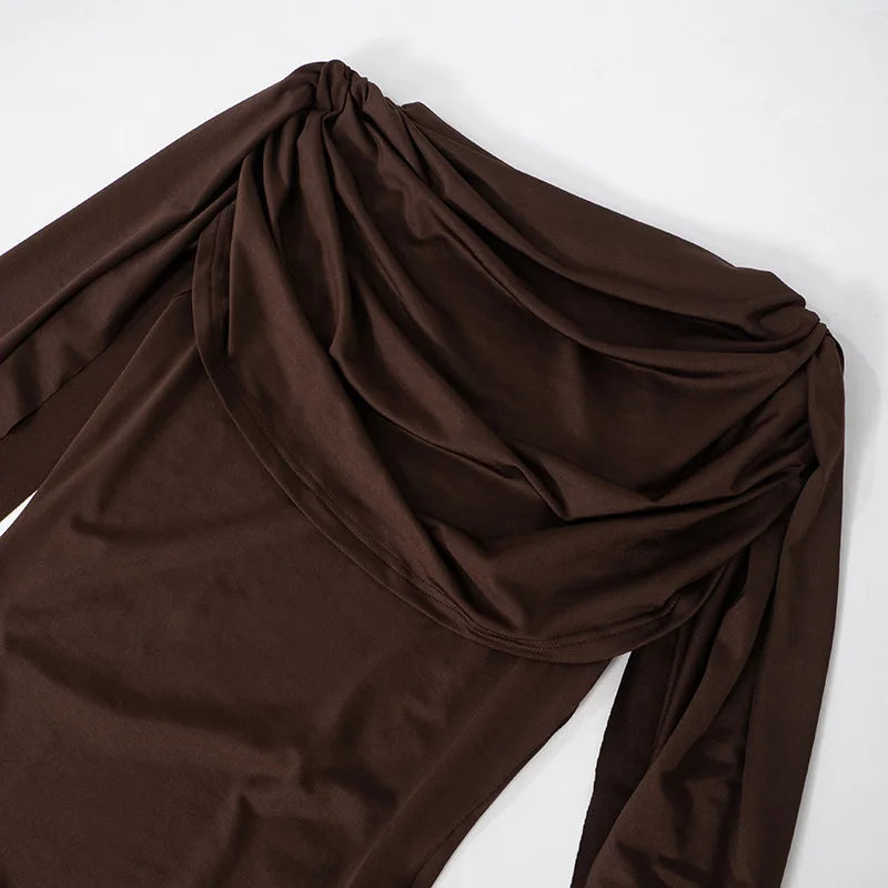 BOOFEENAA Cowl Neck Sleeveless Bodysuit Tops Spring 2025 Women Sexy Clothing Brown One Pieces Club Outfit C85-CZ24, dress