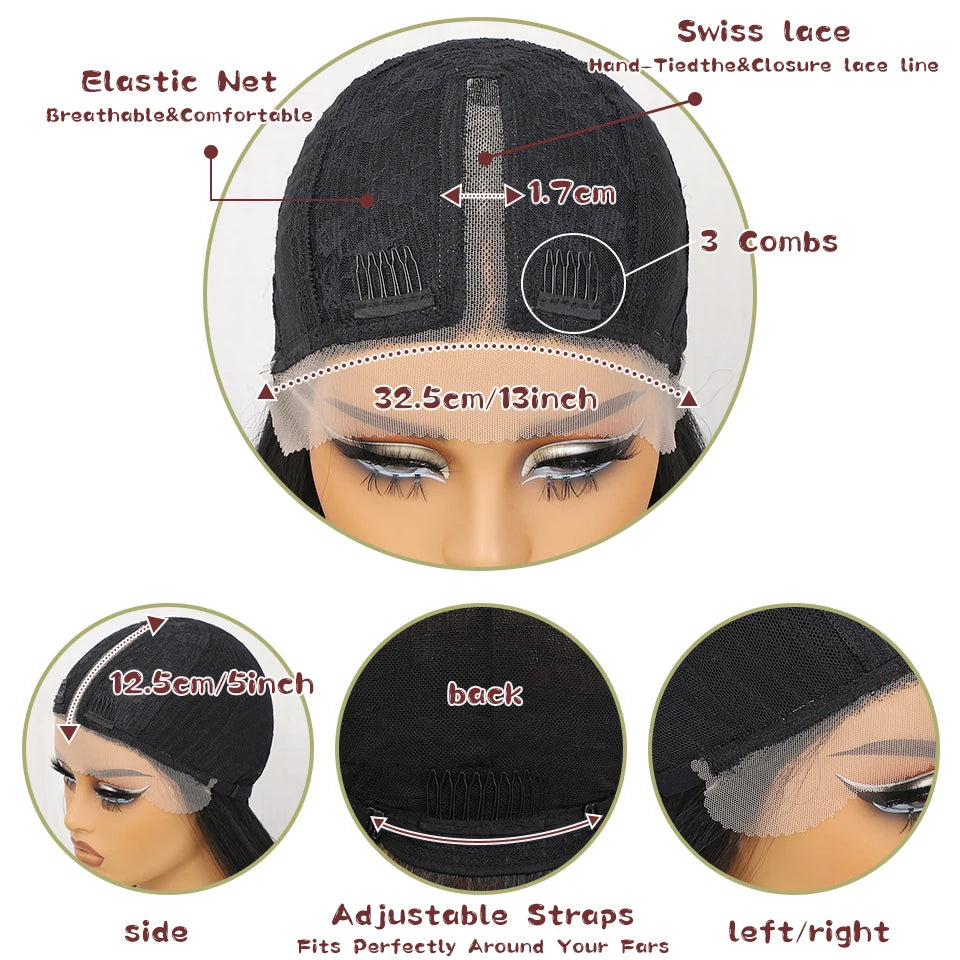 Layered Wigs 13x5x1T-Part Lace Wig With Bangs For Women 18 Inch Red Synthetic Lace Front Wig For Daily Use Ombre Brown Afro Wigs