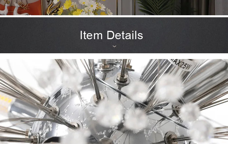LED Dandelion Pendant Light Modern Crystal Beads Hanging Light Dining Room Living Room Bar Counter Home Decoration G9