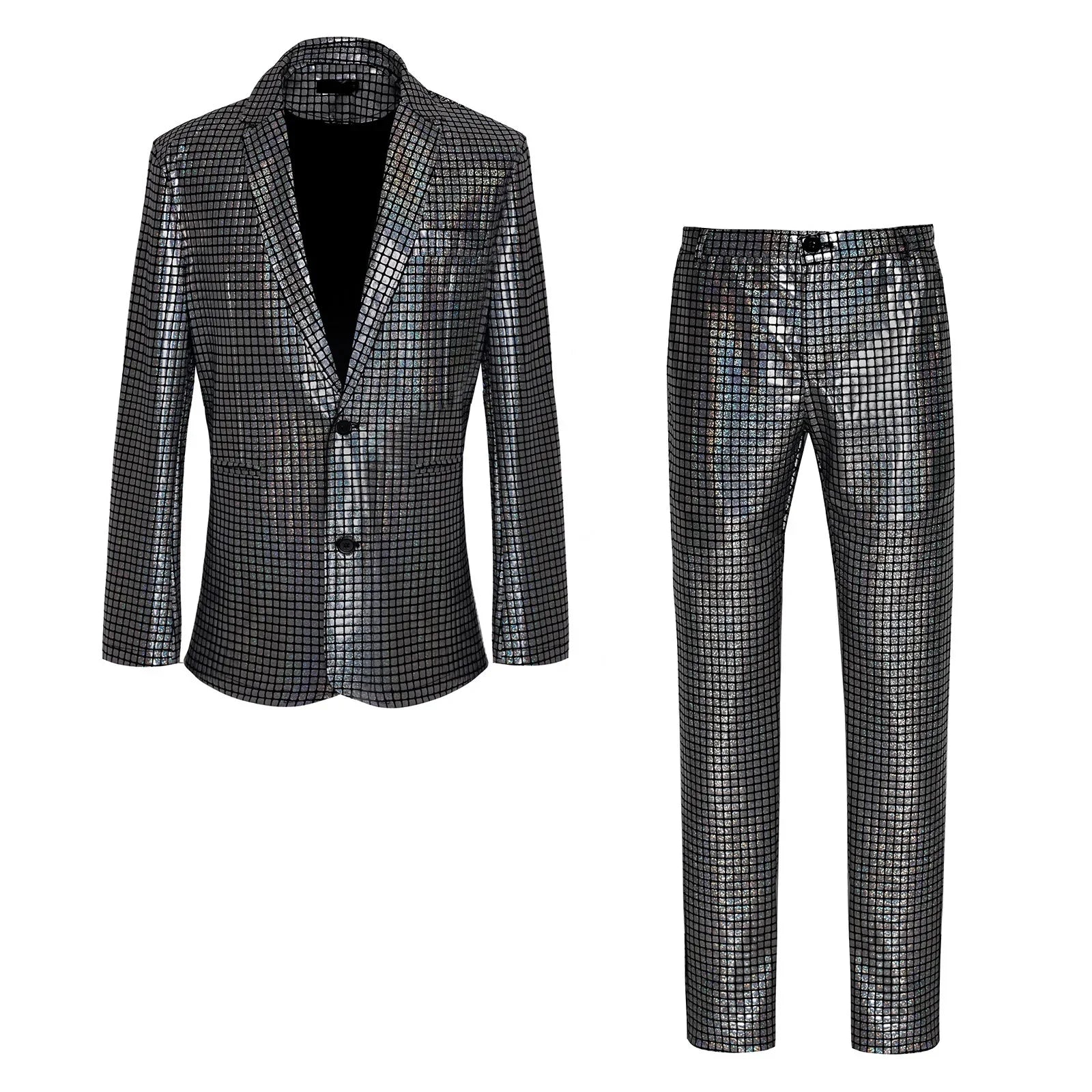 Men's New Cool Performance Set, Sequin Gold Stamping Business Casual Two-piece, One-row Two-button Slim-fit Blazer + Trousers