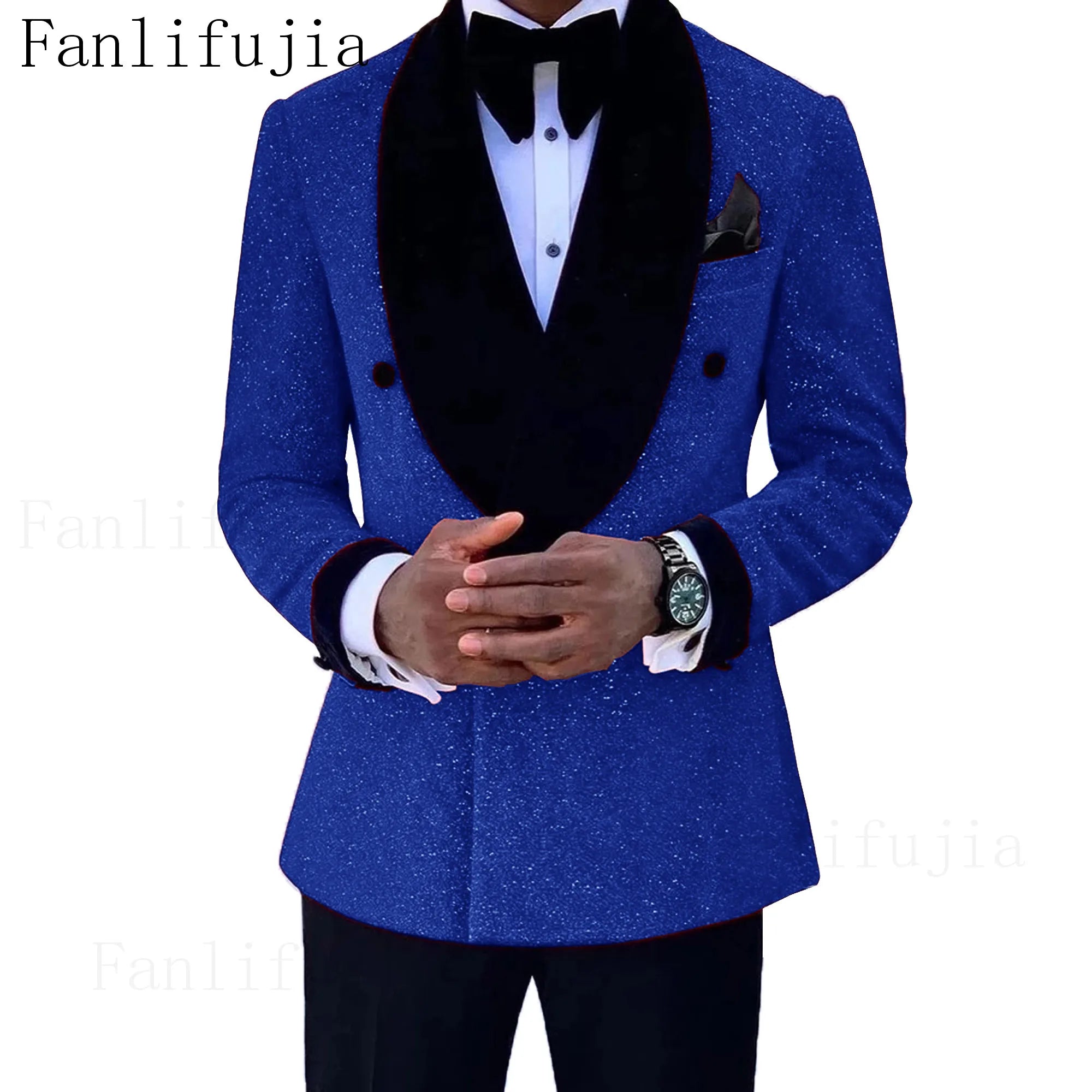 Fanlifujia Luxury Red Glitter Suits Men Groom Wedding Tuxedo Double Breasted Blazer Formal Evening Party