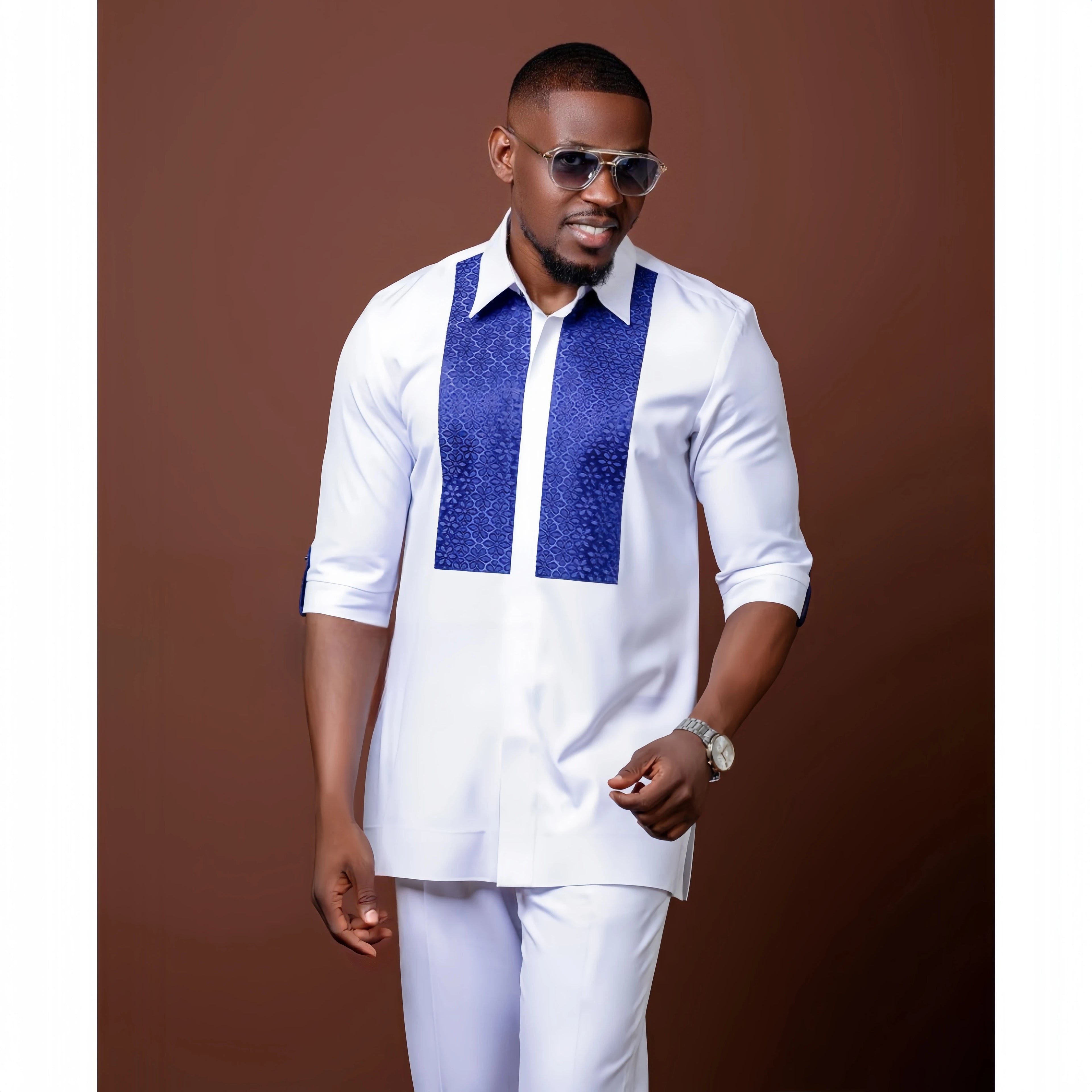 2025 New African Traditional Men's Suit Fashion Luxury Men's Suit Casual Loose Two Piece Set Holiday Wedding Men's Suit Kaftan