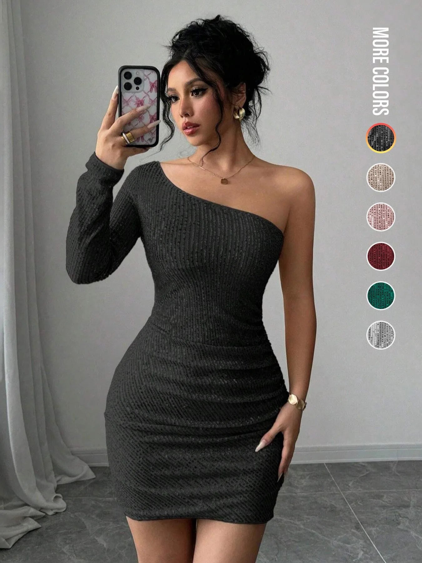 Women's Off Shoulder  Sequins Bodycon Dress, Elegant Fashion Short Dress for Party Club Dating Wear, Ladies Dress for All Season