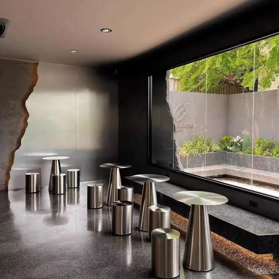 Nordic Creative Stainless Steel Dining Stool Home Light Luxury Living Room Sofa Side Table Balcony Storage Coffee Tables