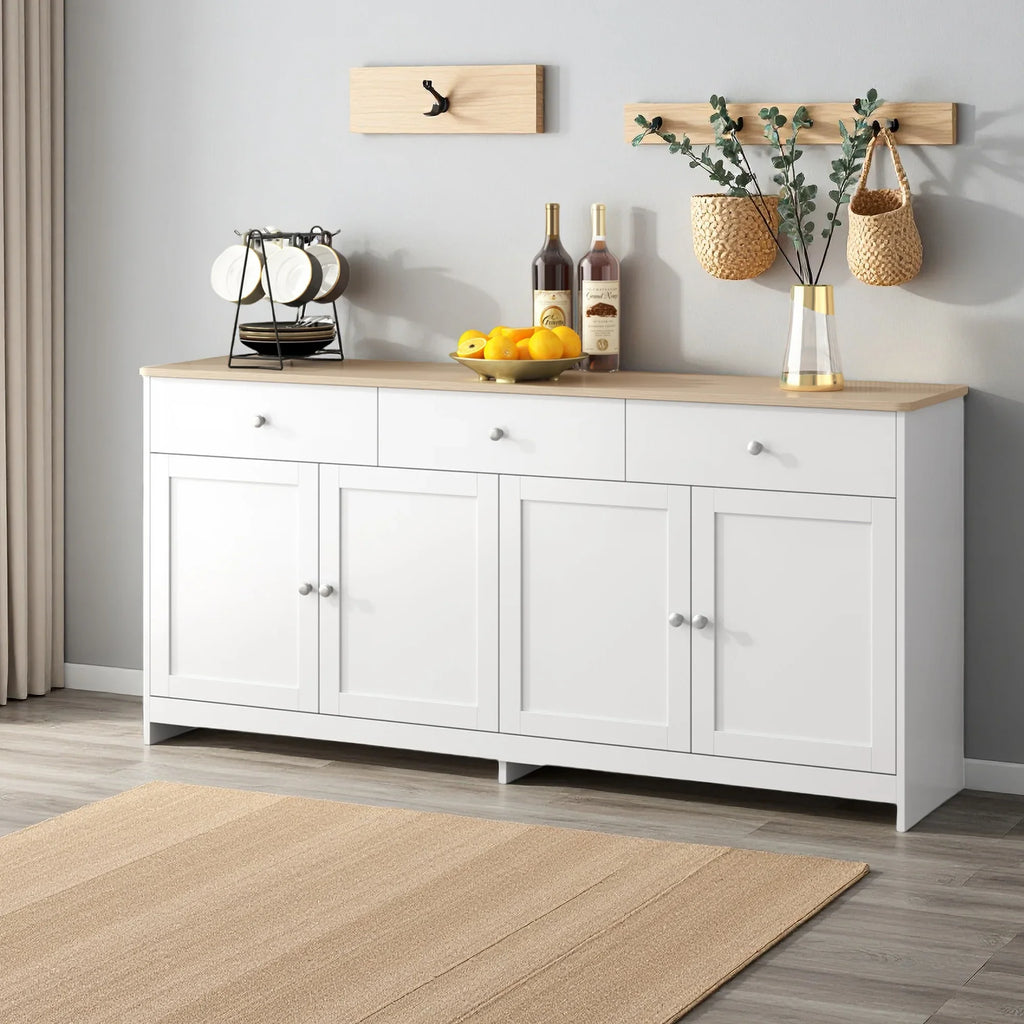 Comanlai Sideboard with Wood Paint Countertop,Kitchen Cabinet with Worktop,4 Doors,3 Drawers,for Living Room and Dining Room