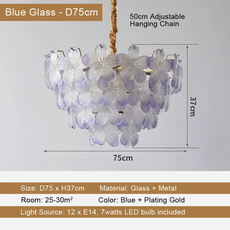 LED Glass Flower Pendant Light for Living Dining Room Bedroom Modern French Style Home Decoration Hanging Lamp E14