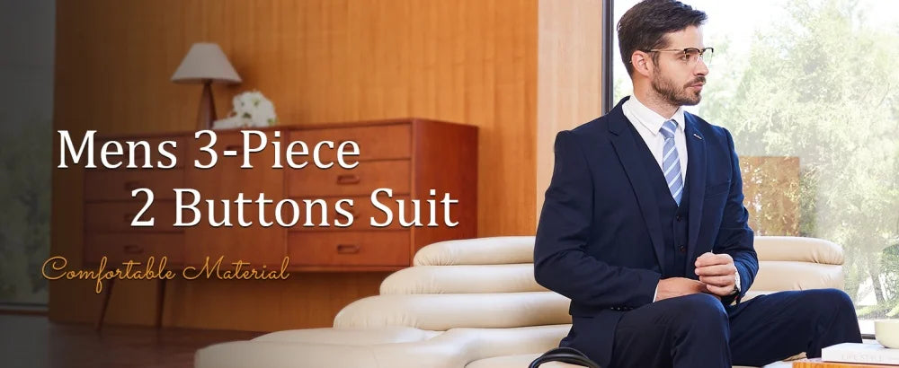 Men's slim fit suit 3-piece set, double breasted ball tailcoat, formal casual jacket, vest, pants