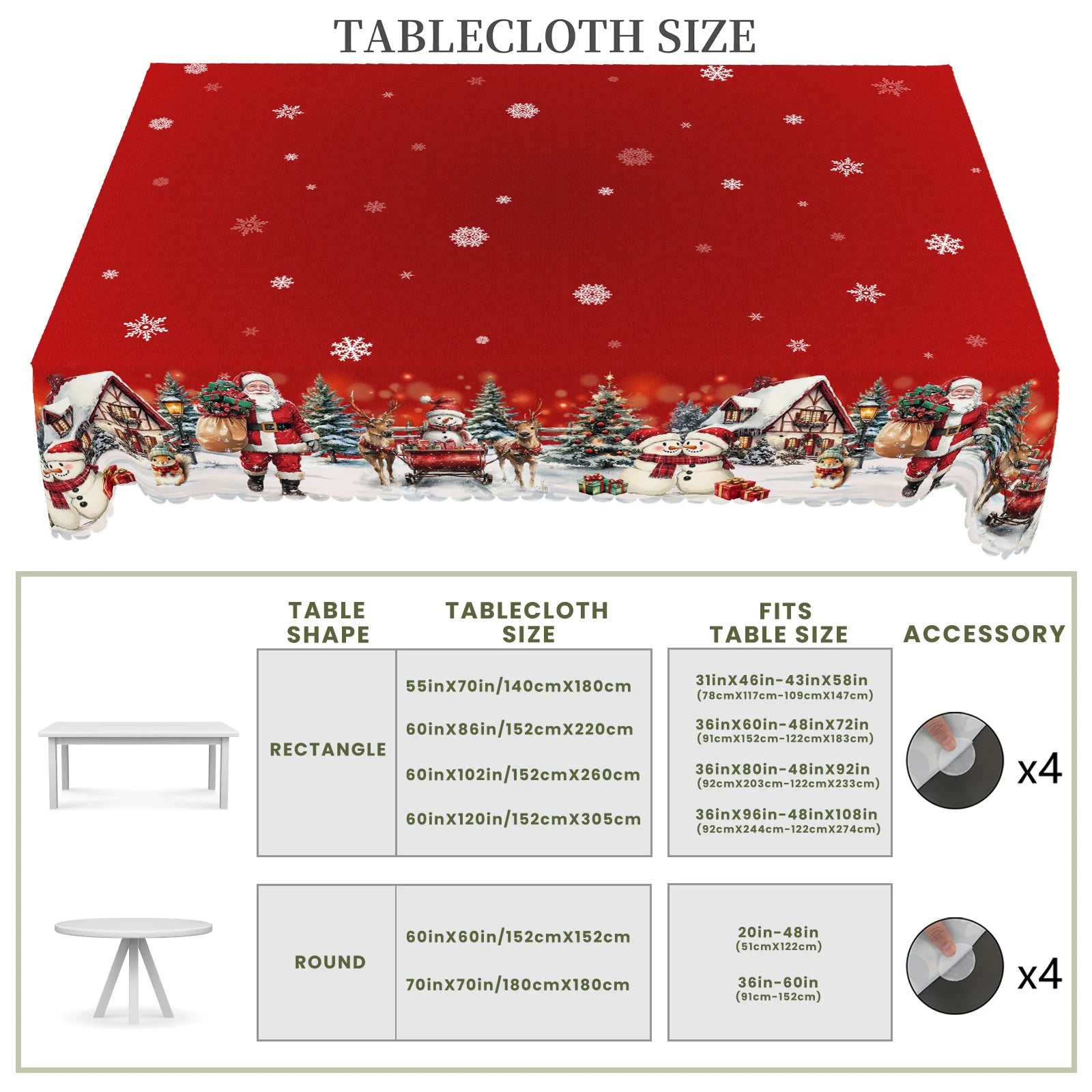 1 Piece of Red Merry Christmas Themed Printed Tablecloth, Retro Country Farmhouse Style, Santa Claus, Snowman, Snow Scene Pattern Design, Suitable for Christmas, New Year's Party, Party Decoration, Kitchen Accessories, Room a