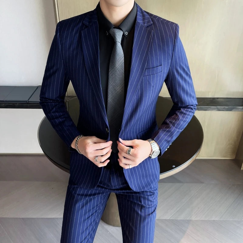 Men's High-End Boutique Suit And Trousers Set British Wedding Party Fashion Business Casual Trendy Two-Piece Ensemble