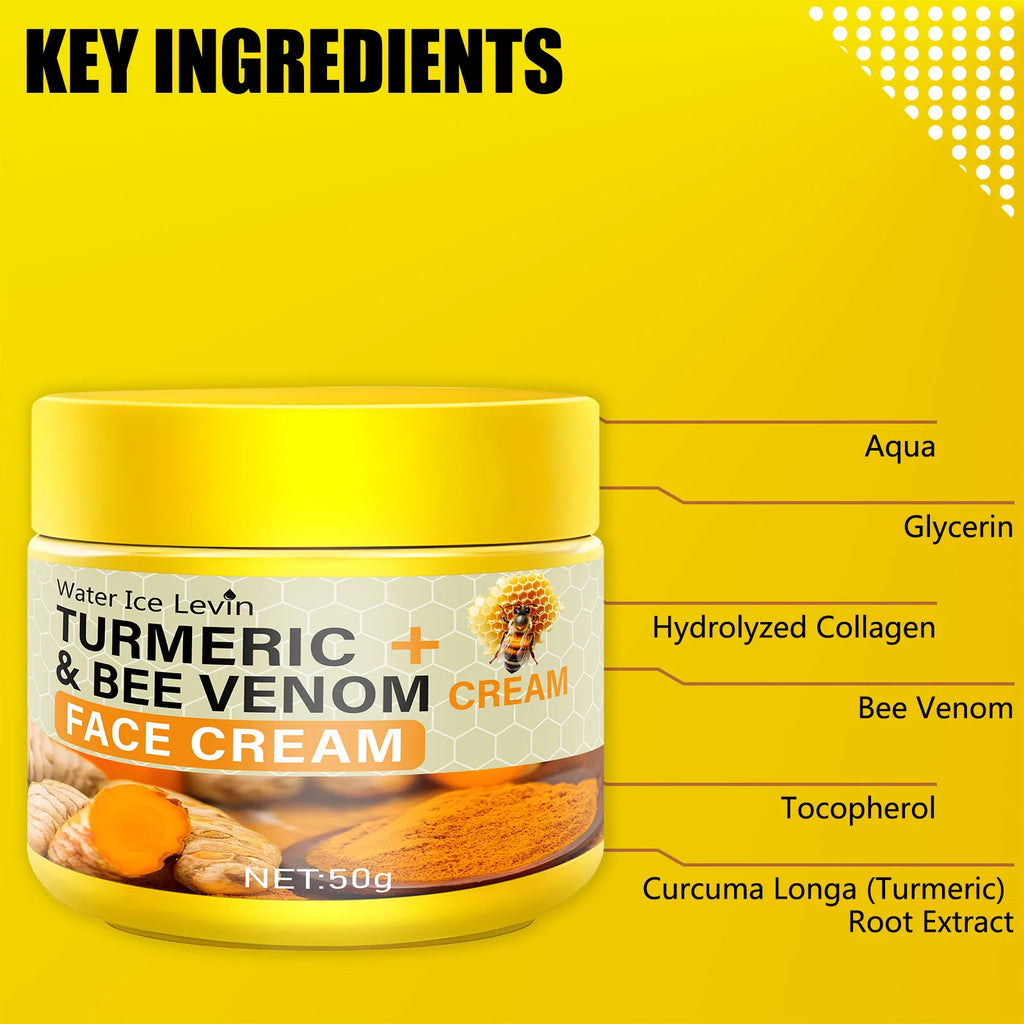 Turmeric & Bee Venom Cream Contains Collagen and Bee Venom Facial Care Moisturizing Cream Deeply Nourishes, Suitable for Dry, Rough and Skin