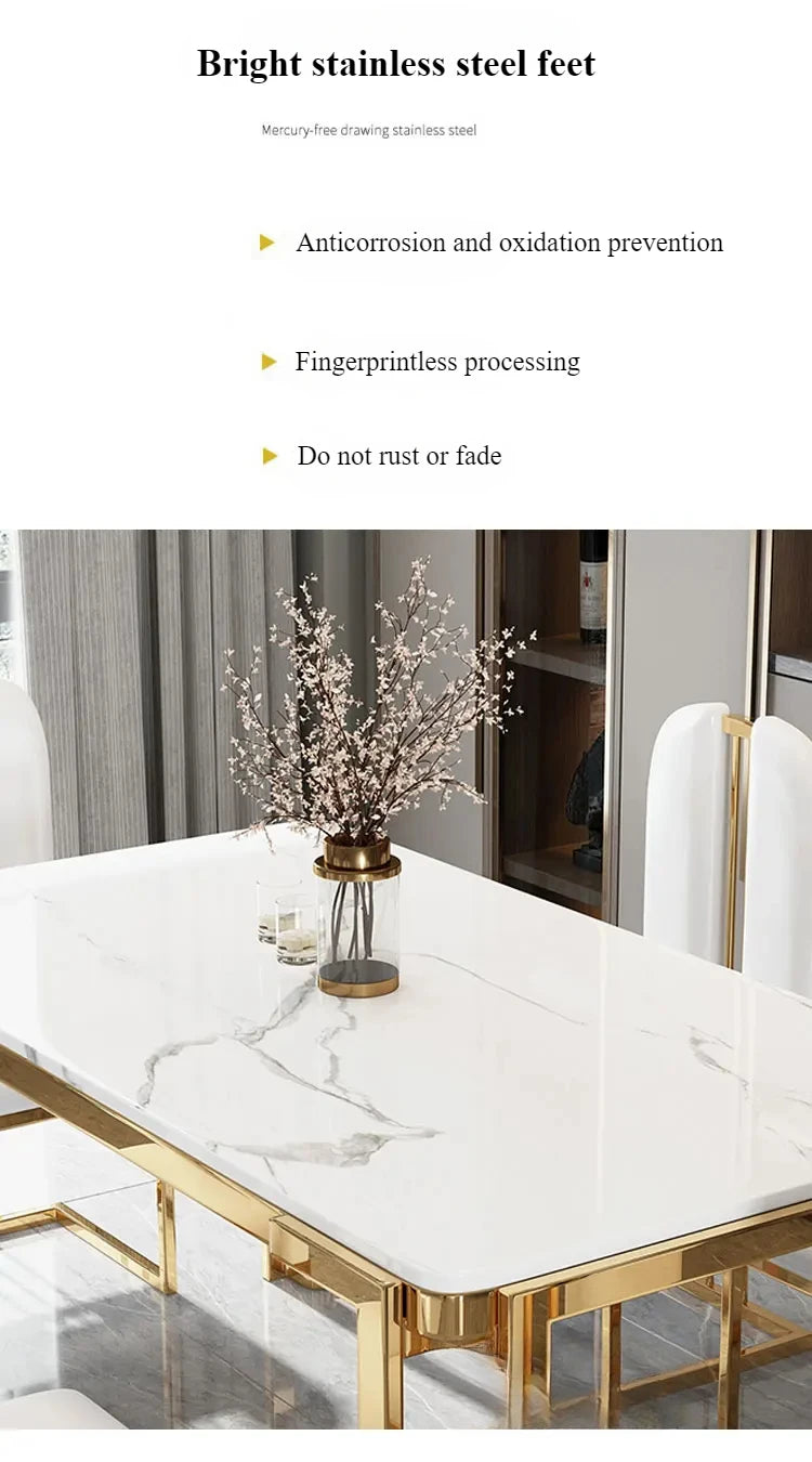 Unique Luxury Table Chairs Modern Legs Metal Design Rectangular Dining Table Space Saving Nordic Mesa De Comedor Funiture