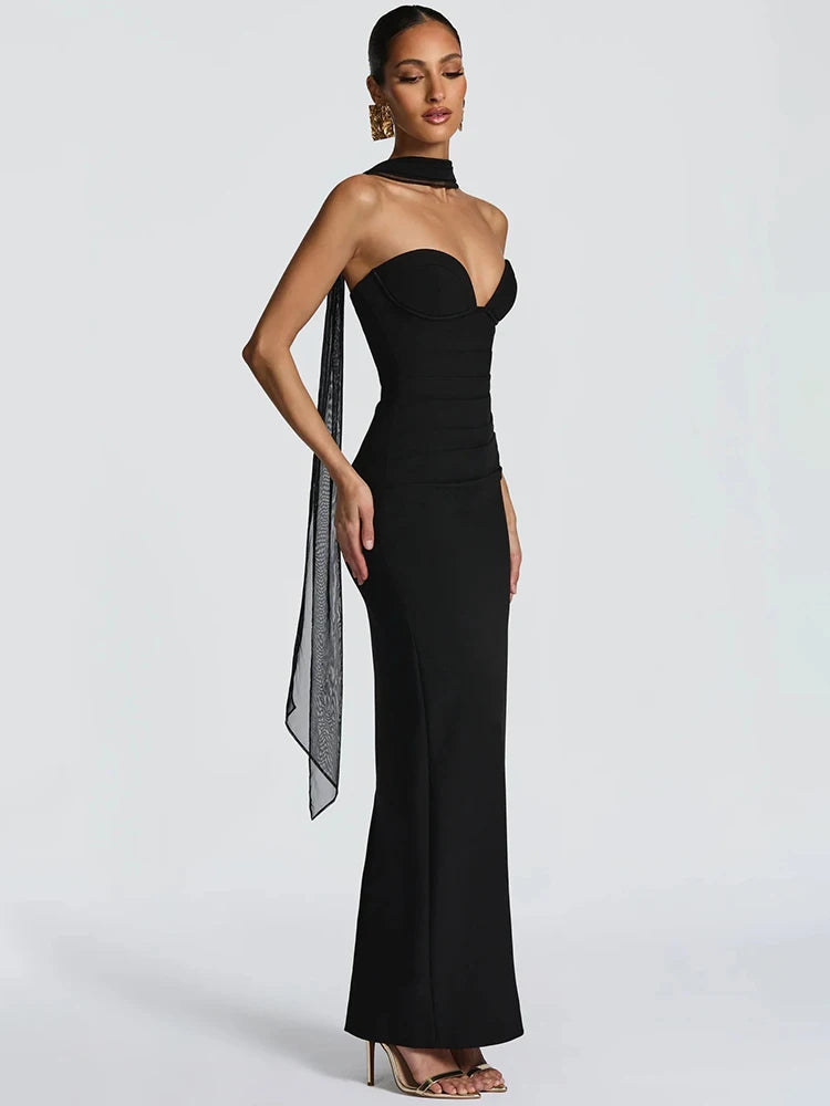 Mozision Off-shoulder Backless Sexy Maxi Dress Women Gown Elegant Zipper Halter Sleeveless Bodycon Club Party Long Dresses