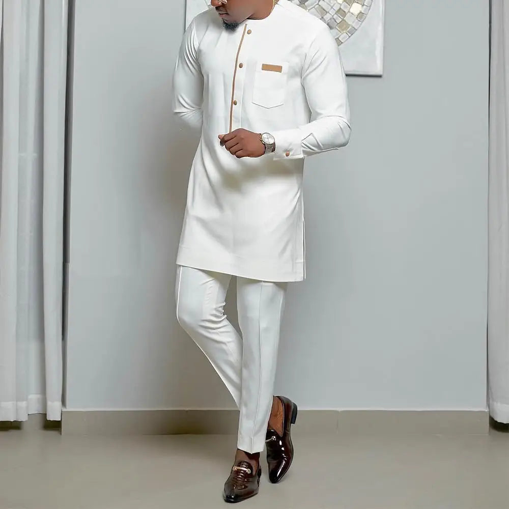2025 New African Traditional Men's Suit Fashion Luxury Men's Suit Casual Loose Two Piece Set Holiday Wedding Men's Suit Kaftan