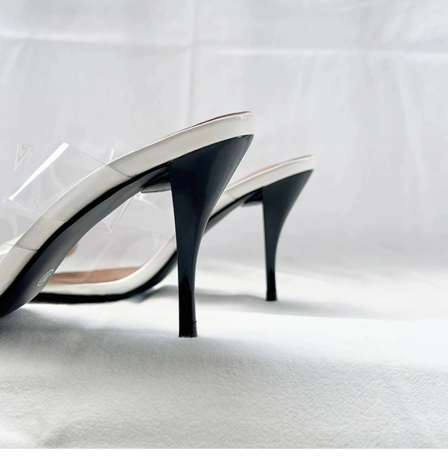 Elegant Pointed Toe Transparent PVC Heart High Heels Mules Slipper Shoes Women 2025 Black White Red Shoes Luxury Designer Pumps