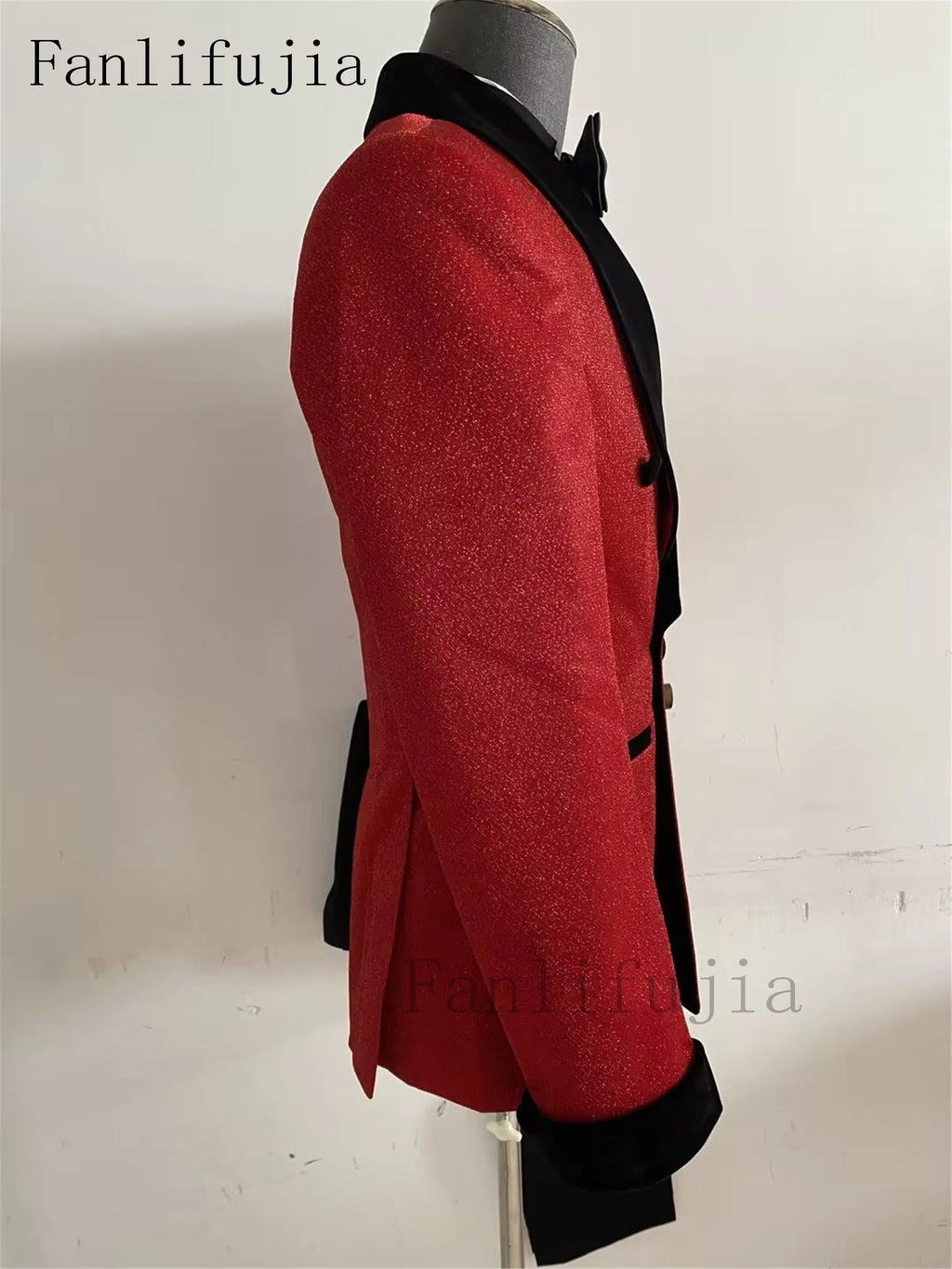 Fanlifujia Luxury Red Glitter Suits Men Groom Wedding Tuxedo Double Breasted Blazer Formal Evening Party