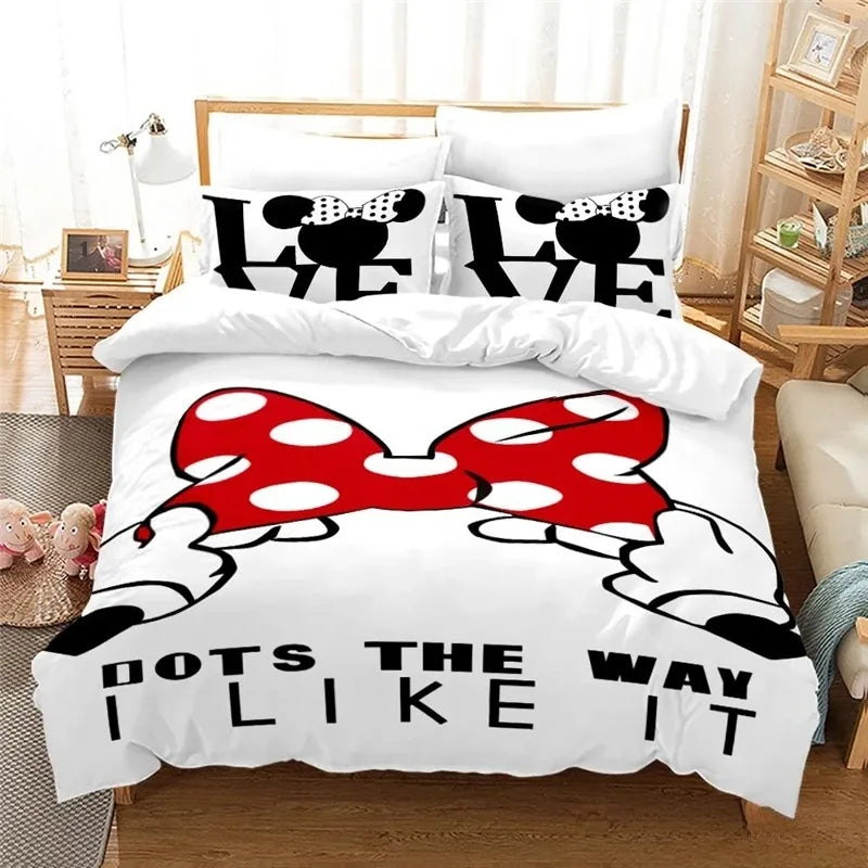 Disney Cartoon Bedding Set Mickey And Minnie Mouse 3D Print Duvet Cover With Pillowcase Bedclothes For Christmas New Year Gifts