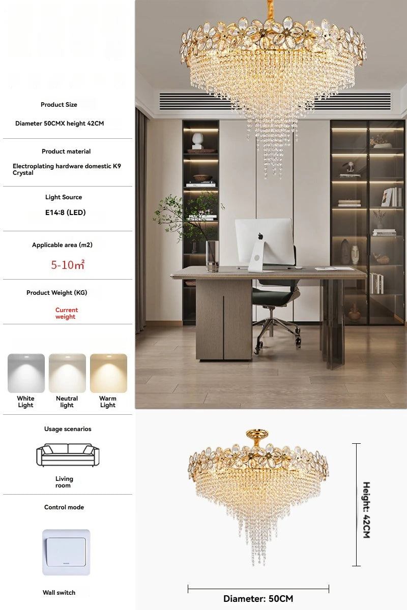 Modern Flower Crystal Tassel Chandelier Living Room Dining Room Gold Crystal Ceiling Pendant Lights Vila Lobby Lighting Fixtures