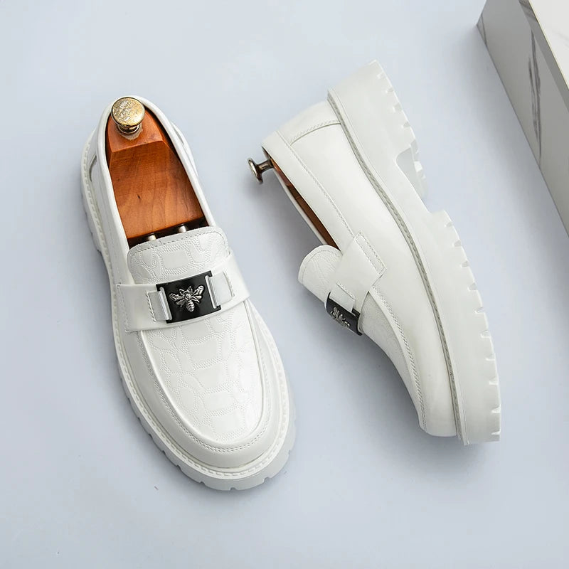 2025 Men's Round Toe Thick Soled Light Luxury Leather Shoes Loafers Non Slip Comfort Fashio Business Office Formal Shoes