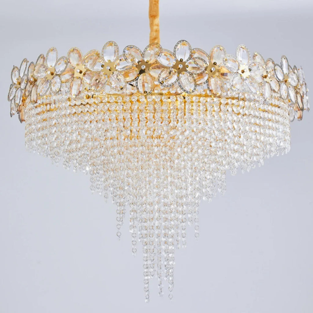 Modern Flower Crystal Tassel Chandelier Living Room Dining Room Gold Crystal Ceiling Pendant Lights Vila Lobby Lighting Fixtures
