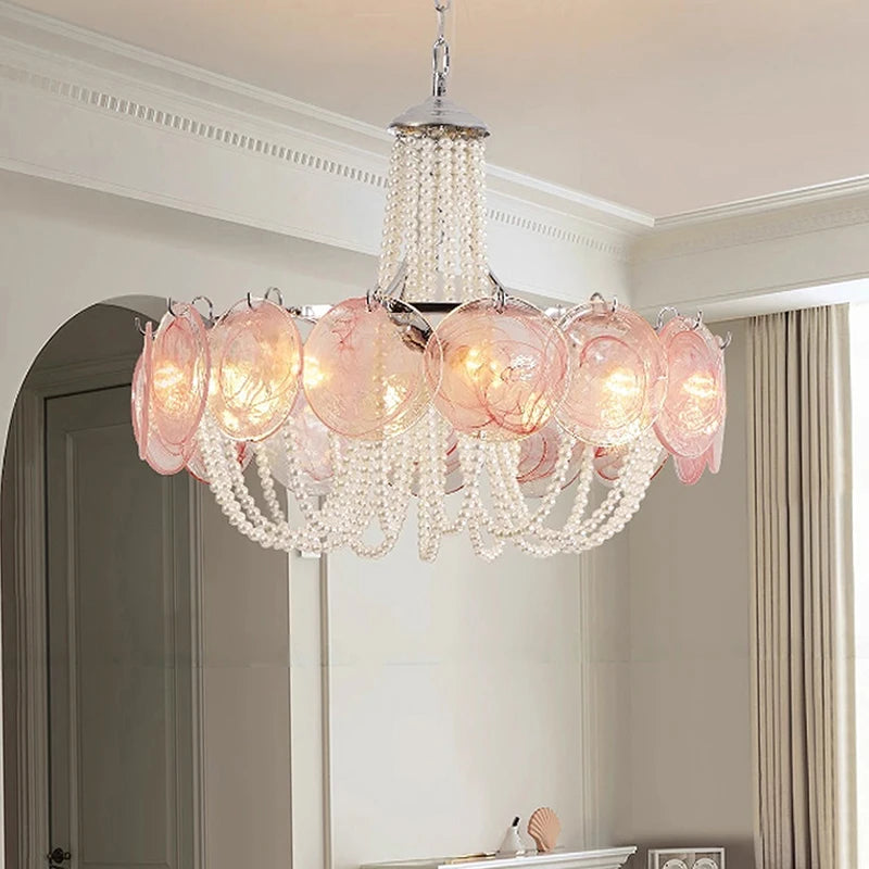 French Round  Murano Glass Chandelier led Pearl lamp for Living Dining Room Bedroom Kitchen Hanging Lamps indoor Hanging lamp