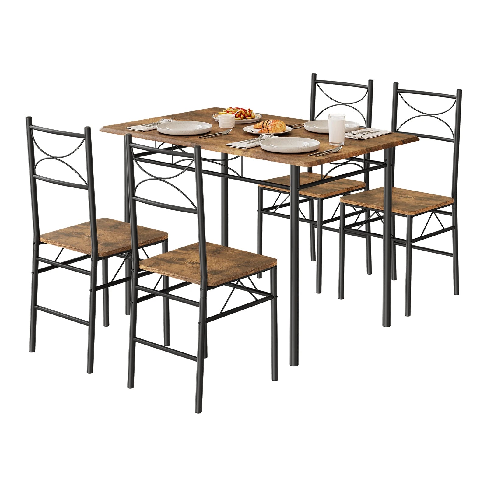 WOLTU Dining Set Dining Table with 4 Chairs for 4 Seat Metal Frame Kitchen Table Rectangular Restaurant Table Dining Room