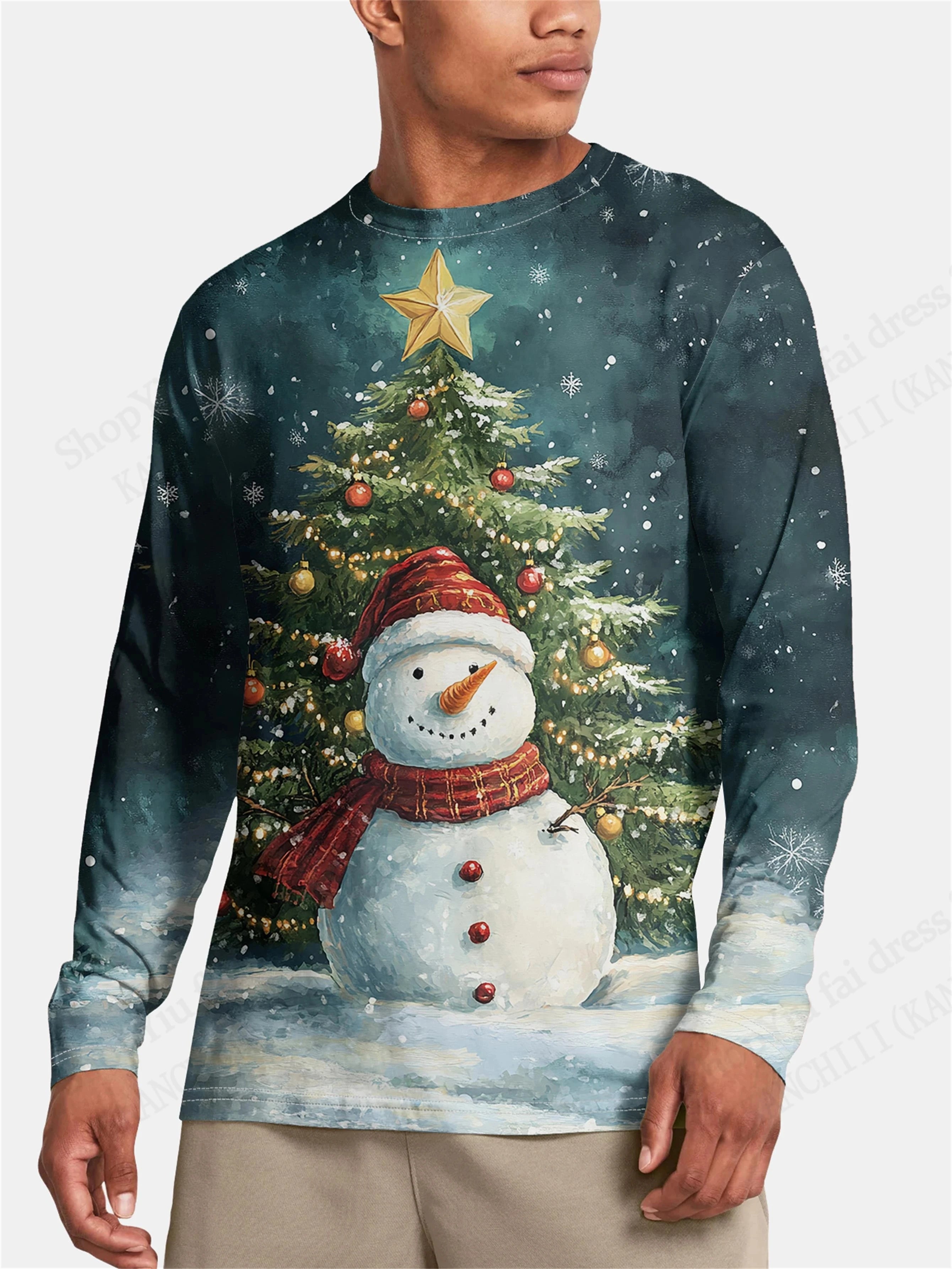 Merry Christmas Santa Claus 3d Print Graphic T-shirt Men Women Fashion Long Sleeve T-shirts Christmas Tree Tops Tees Gift New