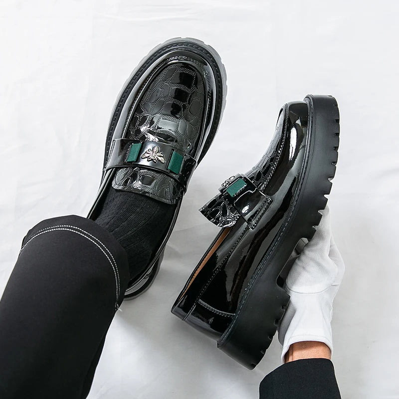 2025 Men's Round Toe Thick Soled Light Luxury Leather Shoes Loafers Non Slip Comfort Fashio Business Office Formal Shoes