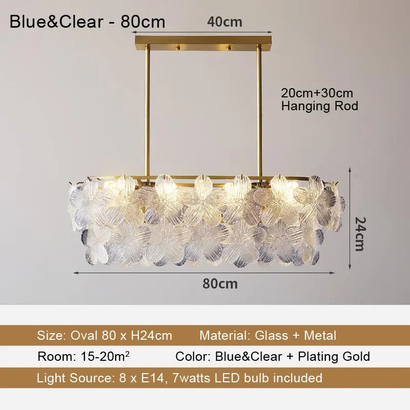 LED Glass Flower Pendant Light for Living Dining Room Bedroom Modern French Style Home Decoration Hanging Lamp E14